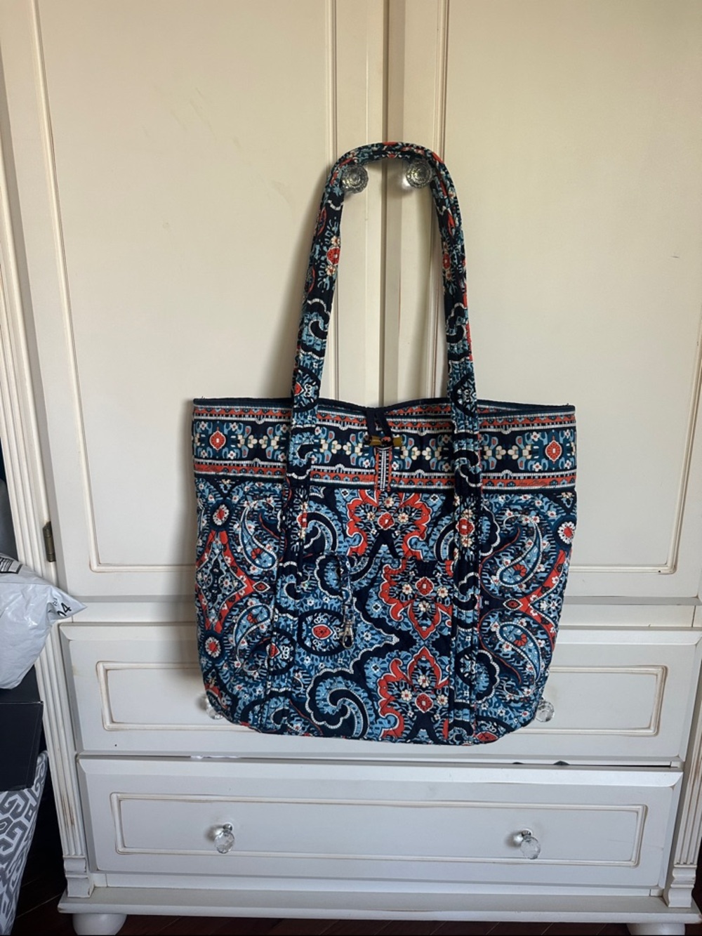 Vera Bradley Navy, Light Blue and Coral Paisley Quilted Tote